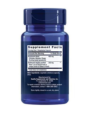 Mushroom Immune com Beta Glucans – Reforço Imunológico com Cogumelos para uma Vida Saudável – 60 cápsulas - Life Extension