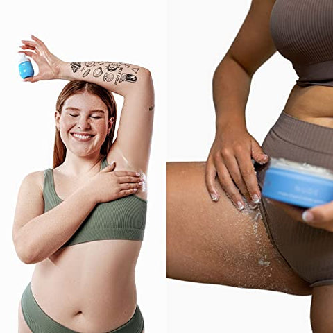 Rotina de 2 Passos Bushbalm para Pelos Encravados e Irritações de Lâmina – Hidratação e Calmante – Óleo Nude para Pelos Encravados (30 ml), Esfoliante Nude (236 ml) – Nude