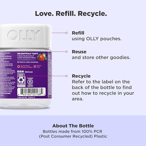 Gummy Sleep Aid 3mg Melatonin, L-Theanine, Camomila, Melissa, Morango, 60 Unidades - OLLY