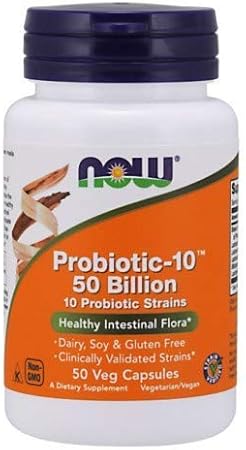 NOW Foods - Probiotic-10™ 50 Bilhões – 50 Cápsulas Vegetais (Pacote com 3 Frascos) | Saúde Digestiva | Marca Probiotic-10