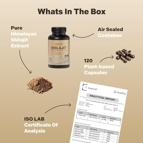 Essencraft - Resina de Shilajit Orgânico Puro do Himalaia – 1000mg Potência Máxima, 85 Minerais Traços, Húmico