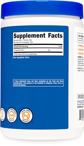 D-Aspartic Acid (DAA) em Pó 300g – Ácido D-Aspártico Puro - Nutricost