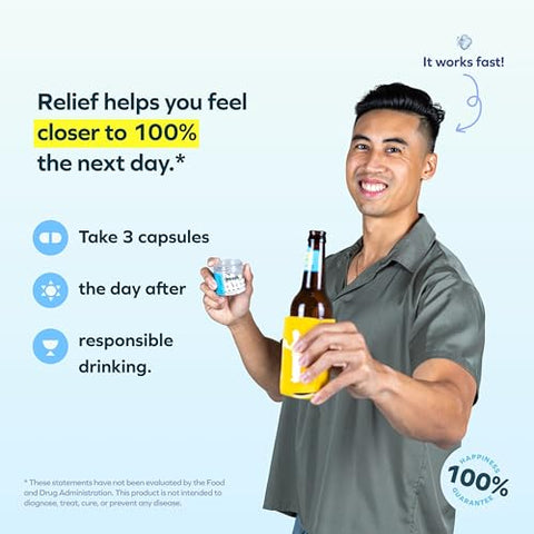 Relief | Ajuda para a Manhã Seguinte com Gengibre Casca de Salgueiro Branco | Sinta-se Melhor Depois de Beber | 12 Doses | Gengibre, Casca de Salgueiro Branco, L-Teanina, Cafeína - Cheers