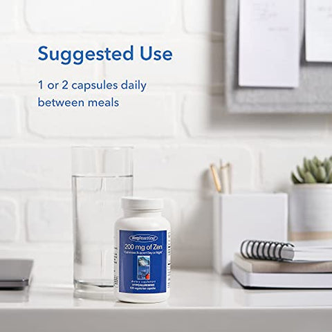 200mg of Zen – GABA, L-Theanine, Suporte para Calma, Dia ou Noite, Cápsulas Vegetarianas – 120 Unidades - Allergy Research Group