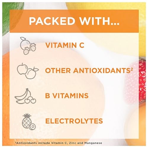 1000mg Vitamina C em Pó para Suporte Diário ao Sistema Imunológico – Suplemento de Vitamina C sem Cafeína com Zinco e Manganês, Vitaminas B e Eletrólitos, Sabor Laranja Super – 60g - Emergen-C