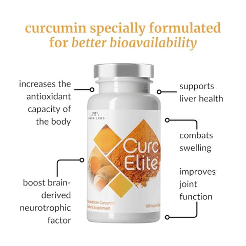 BrocElite - Mara Labs CurcElite Curcumina | Extrato de Cúrcuma 95%% Curcuminoides | Vegano, Sem Preenchedores e Não-OGM | 30 Porções