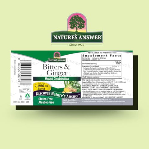 Nature's Answer - Nature’s Answer Bitters and Ginger 60ml – Sem Álcool, Sem Glúten, Suporte Digestivo – Swedish Bitters, Digestive Bitters, Extrato de Gengibre para Suporte Estomacal – Adequado para
