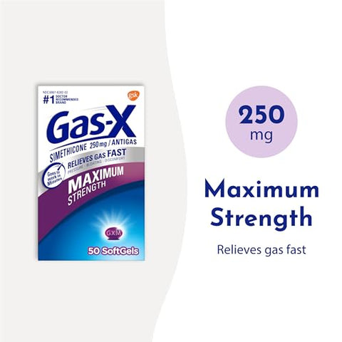 Alívio Máximo de Gases em Cápsulas Softgels com Simeticona 250 mg para Alívio de Inchaço – 50 Unidades - Gas-X