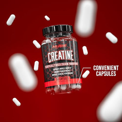 Pílulas de Creatina Monohidratada, 5g por Porção, Dose Clínica para Apoiar o Crescimento Muscular Magro e Recuperação - Huge Supplements