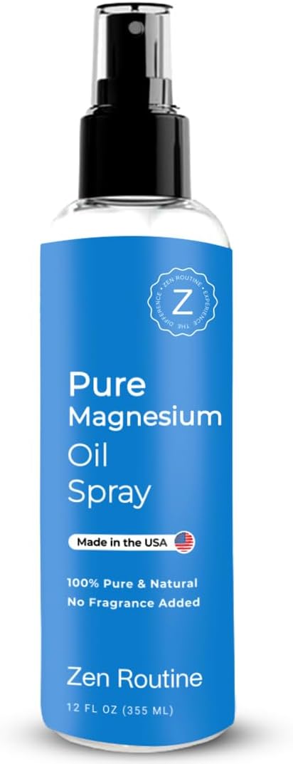 Zen Routine - Óleo de Magnésio Puro em Spray – 355 ml, Absorção Rápida, 100% Orgânico, Promove Sono Calmo e Relaxamento, Spray de Magnésio para Pés, Sono e Corpo – Fabricado nos EUA