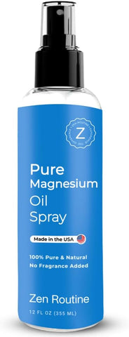 Zen Routine - Óleo de Magnésio Puro em Spray – 355 ml, Absorção Rápida, 100% Orgânico, Promove Sono Calmo e Relaxamento, Spray de Magnésio para Pés, Sono e Corpo – Fabricado nos EUA