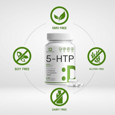 DEAL SUPPLEMENT - Griffonia Seed Extract 98% Africano | 5-HTP 200mg | 240 Cápsulas | Fórmula 4 em 1 | Com L Theanine e L Tryptophan