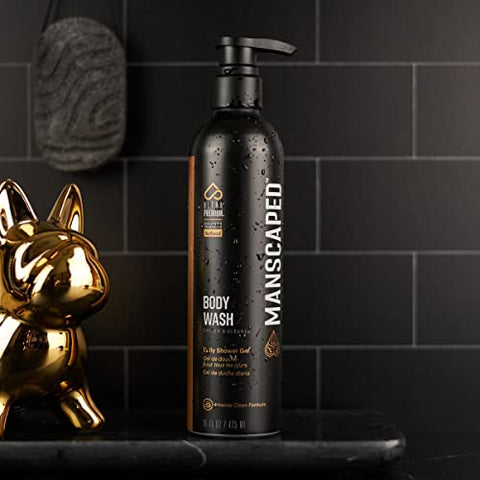 Body Wash UltraPremium Refined™ para Homens, Fórmula Luxuosa de Limpeza Infundida com Aloe Vera e Sal Marinho, Gel de Banho Diário Refrescante e Nutritivo para Hidratar a Pele, (16… - MANSCAPED