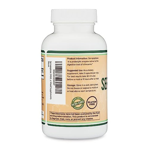 Double Wood Supplements - Serrapeptase 240,000 SPU Max Potency – Cápsulas Vegetais (120) Enzima Proteolítica para Saúde Sinusal, Respiratória e Articular – Double Wood