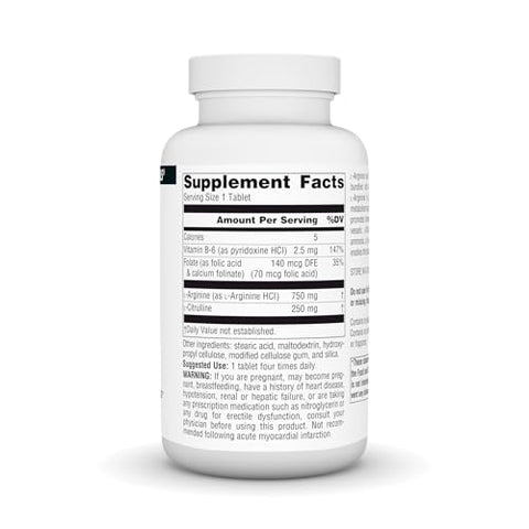 Complexo de L-Arginina e L-Citrulina, 120 Comprimidos, 1000 mg – Suplemento para Saúde e Bem-Estar - Source Naturals