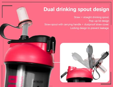 Shaker Bottles para Shake de Proteína, 26oz Blender Shaker Bottle para Pré-Treino, Copos Shaker com Canudo, Garrafas Misturadoras BPA-free Tritan para Pó de Proteína, com Escova para Copo e - Litex