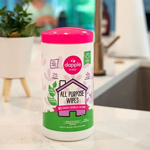 Lenços Umedecidos para Bebês, Base Vegetal, Hipoalergênico, Lavanda, Transparente, 75 Unidades, Pacote com 3 - Dapple