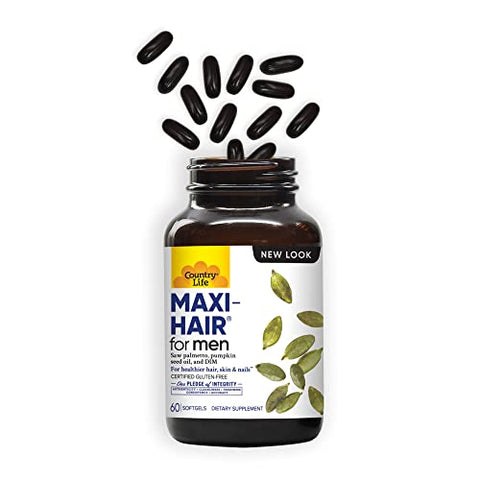 Maxi-Hair for Men – 2000mcg Biotina, Saw Palmetto, Óleo de Semente de Abóbora, DIM, Potássio, Magnésio, Cálcio | Cabelos Fortes e Saudáveis - Country Life