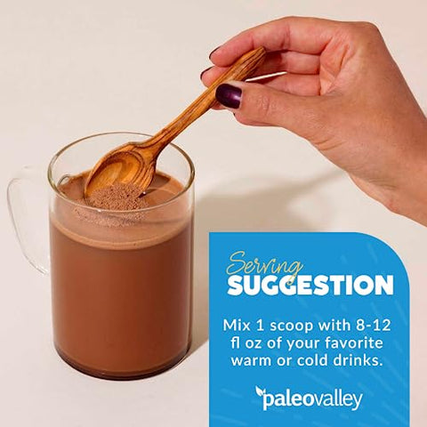 Proteína em Pó de Caldo de Osso 100%% Alimentado com Grama – Chocolate – Rico em Colágeno para Cabelo, Pele, Saúde Intestinal, Suporte Ósseo e Articular – 28 Porções - Paleovalley