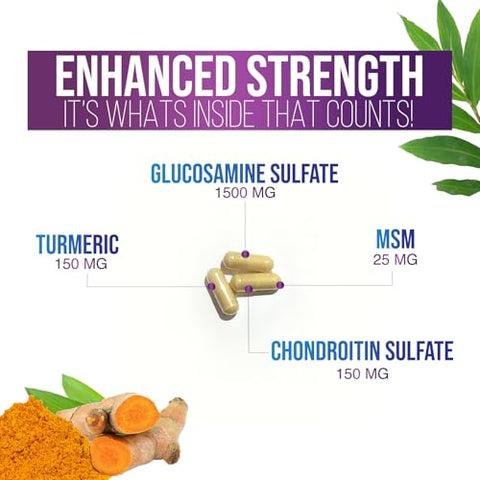 Health Nutrition Naturals - Suplemento Complexo MSM com Glucosamina, Condroitina, Cúrcuma, Boswellia e Quercetina para Articulações, Costas, Mãos, Ossos e Joelhos – Marca em Destaque