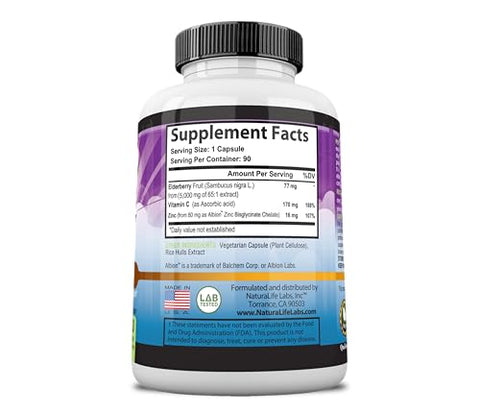 NaturaLife Labs A Higher Standard - NaturaLife Labs Sambucus Elderberry 5.000 mg Super Concentrado 65:1 com Vitamina C – Potente Antioxidante Natural
