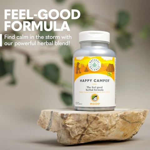 Happy Camper – Suplemento de Suporte ao Bom Humor – Cápsulas de Gotu Kola, Flor da Paixão e Kava Kava – Garantia de 60 Dias (120 Unidades) - Natural Balance