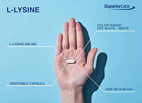 Melhor L-Lisina Não-OGM – Suplemento Alimentar – 500 mg de L-Lisina Ativa Pura – 120 Cápsulas Vegetais – Suporta Absorção de Cálcio – Sistema Imunológico - Superior Labs