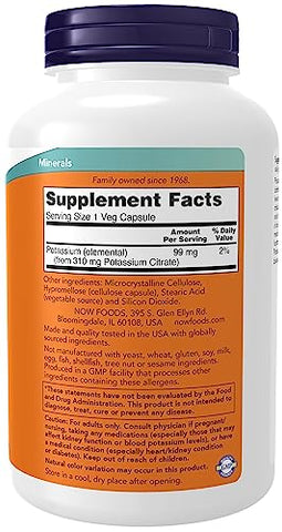 Citrato de Potássio 99 mg, Equilíbrio e pH Normal dos Eletrólitos*, Mineral Essencial, 360 Cápsulas Vegetais - NOW Foods