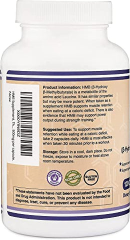 Double Wood Supplements - Suplemento HMB, Testado por Terceiros, Livre de Transgênicos, Sem Glúten, 120 Cápsulas, 1000mg, por Double Wood