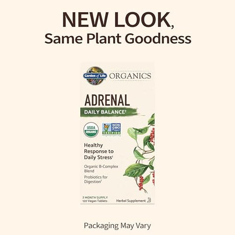 mykind Organics Adrenal Daily Balance – Ervas Adaptogênicas Ashwagandha, Manjericão Sagrado, Complexo B – 60 cápsulas - Garden of Life