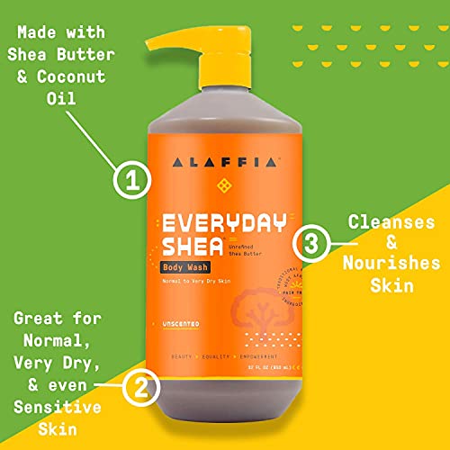 Everyday Shea Body Wash – Hidratação e Limpeza Natural com Manteiga de Karité de Comércio Justo, Neem e Óleo de Coco – Sem Perfume – 2 Pacotes de 960ml (32g) - Alaffia