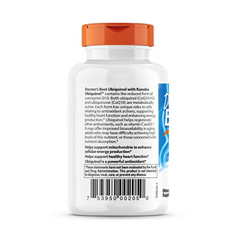 Doctor's BEST - Doctor’s Best Ubiquinol com Kaneka QH, Sem OGM, Sem Glúten, Sem Soja, Saúde do Coração, 100 mg, 60 Softgels
