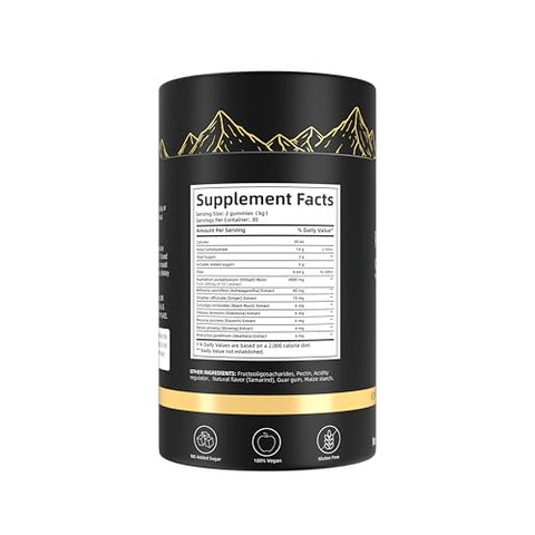 BIYODE - Gummies de Shilajit Puro do Himalaia: Rico em Ashwagandha Gaulshura Ácido Fulvico 85 Micronutrientes Adequado para Homens e Mulheres Sem Açúcar Adicionado Não-OGM 100% Natural Orgânico 60 Gummies