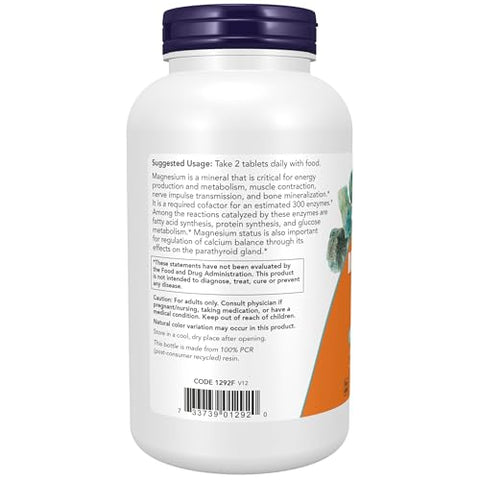NOW Foods - NOW Supplements, Magnésio Citrato 200 mg, Função Enzimática, Suporte ao Sistema Nervoso, 250 Comprimidos (Embalagem de 1)