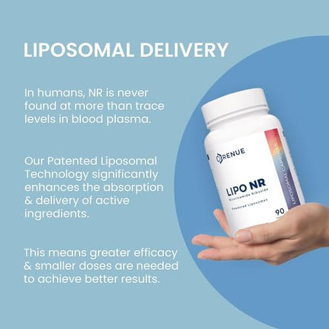 Renue By Science - RENUE by Science Nicotinamide Riboside | Suplemento de NAD Liposomal de Alta Potência | 90 Cápsulas de Nicotinamida – 300mg de Nicotinamida Riboside por Porção | Fabricado nos EUA