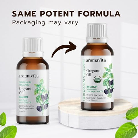 AROMAVITA - Óleo de Orégano Grego ImunON – 86-90% Carvacrol – Fortalecimento Extra, Suporte Imunológico e Digestivo – Suplemento à Base de Plantas – Vegano, Não Transgênico, Sem Glúten – 30ml