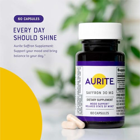 Aurite - Suplemento de Açafrão | Gerenciamento de Estresse, Suporte Herbal para o Humor, Memória de Longo Prazo, para Mulheres