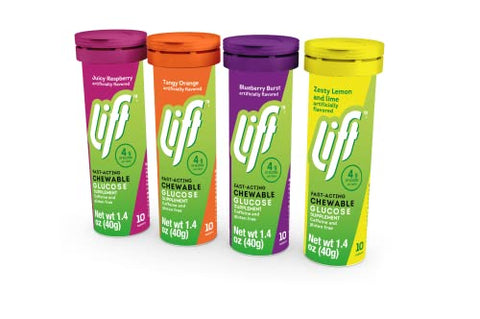 Glucose | Comprimidos Energéticos de Glicose de Ação Rápida | Framboesa | Tubo com 10 un (Pacote com 12) - Lift