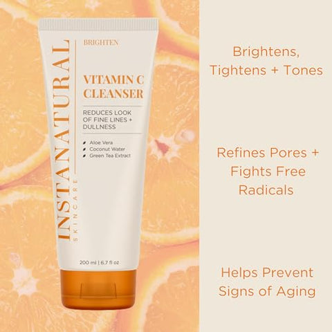 Limpeza Facial com Vitamina C, Ilumina e Reduz Sinais de Envelhecimento, Linhas Finas e Textura Irregular, com Água de Coco e Aloe Vera, 200 ml - InstaNatural