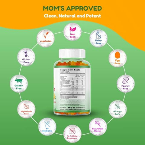 SHIFAA NUTRITION - Halal Kids Multivitamin Gummies | Suprimento de 45-90 Dias | Vitaminas Essenciais para Crianças | Vitamina C, D, Zinco, A, E, B6, B12, Biotina | Gomas Halal para Crianças