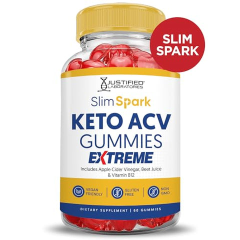 Justified Laboratories - Slim Spark Keto ACV Gummies Extreme 2000MG – Gomas Slimspark Keto de Vinagre de Maçã Formuladas com Suco de Romã e Beterraba em Pó B12 Vegan Non GMO 60 Gomas