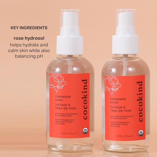 Rosewater Facial Toner Cocokind, Spray Multipurpose para Fixar Maquiagem, Limpeza Dupla e Equilíbrio do pH da Pele, Feito com Hidrossol de Rosa, 120 ml