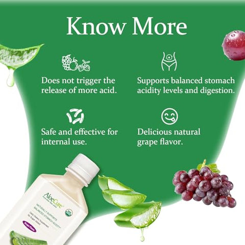 Suco de Aloe Vera Orgânico USDA Sabor Uva – 100% Natural Digestivo – 12 Horas Após Colheita - AloeCure