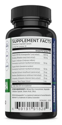 ZHOU - Zhou Nutrition – Cápsulas de Ashwagandha com Rhodiola, Manjericão Sagrado, Cordyceps e Reishi – 100g