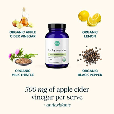 Pílulas de Vinagre de Maçã ACV – Impulsionador de Metabolismo, Desintoxicação, Gerenciamento de Peso – Sabor Orgânico de Maçã, 1 Mês de Suprimento, 60 Comprimidos Veganos - Ora Organic