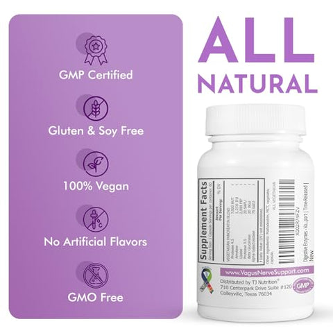 TJ Nutrition - Enzimas Digestivas para Estômagos Sensíveis – Suporte ao Nervo Vago, Suporte Pancreático Vegetariano, Fórmula de Liberação Controlada para Saúde Intestinal Ótima, Aumenta a Digestão de Alimentos