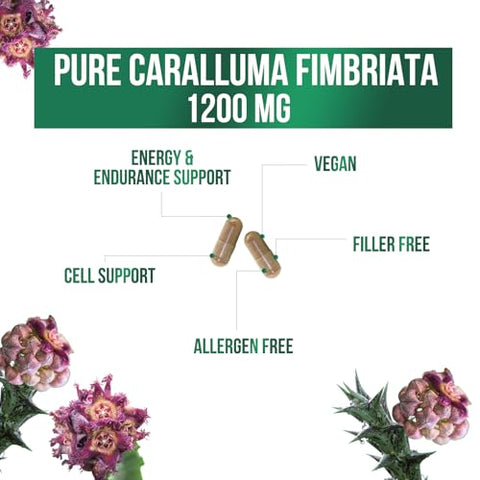 Health Nutrition Naturals - Caralluma Fimbriata Extract 1200mg – Cápsulas de Caralluma Fimbriata Natural de Força Máxima para Suporte de Resistência, Melhores Cápsulas Veganas para Mulheres e Homens – 240 Cápsulas