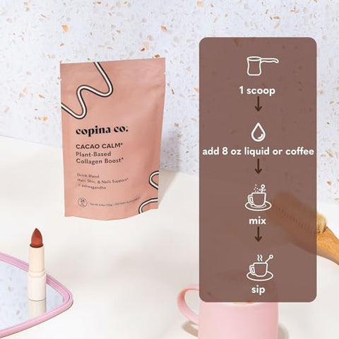 Copina Co. - Cacao Beauty Vegan Collagen Booster Drink Blend: Suporte de Colágeno Vegano à Base de Plantas | Smoothie Cremoso de Sabor Cacau | 1 Pacote – 25 Porções por Pacote