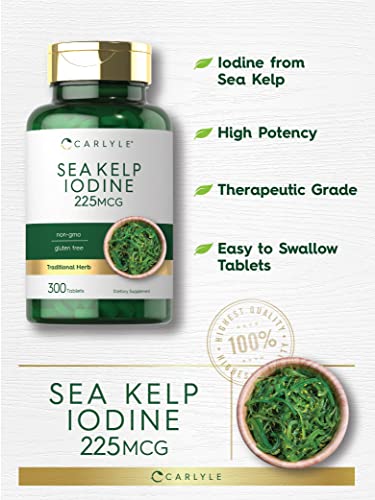 Sea Kelp Iodine | 225mcg | 300 Comprimidos | Sem-OGM, Sem Glúten | Suplemento de Ervas Tradicional - Carlyle