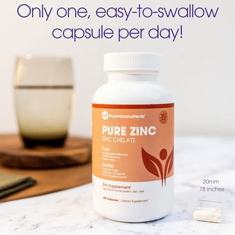 Pure Micronutrients - Suplemento de Zinco Puro, Suplementos Naturais de Glicinato de Zinco, (Quelado) 25mg, 120 –